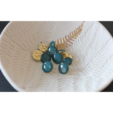 Bouton de bottine vert sapin pailleté or 11mm