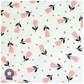 Velour milleraies blanc tulipe rose 145cm