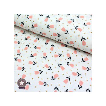 Velour milleraies blanc tulipe rose 145cm
