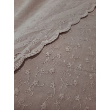 Coton brodé vieux rose