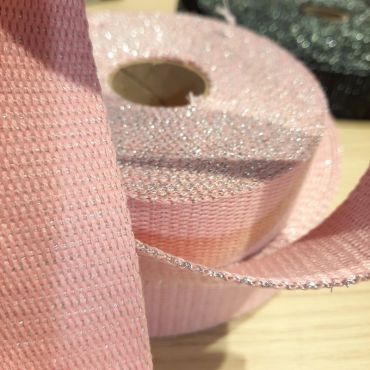 Sangle metal 30mm rose fil de lurex argente