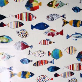 Toile enduite  gone fishing pvc vintage132cm