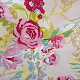 ENDUIT INDINESIA PEONY 137CM FLEURI FUSCHIA SUR FOND BEIGE