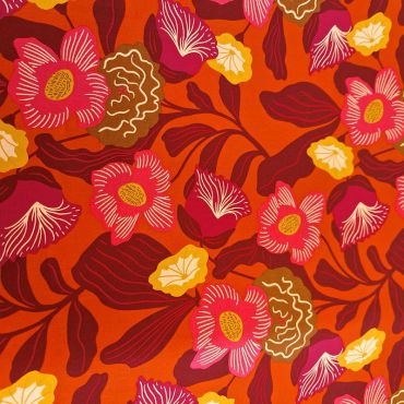 POPELINE 100% COTON  FLEURI ROUILLE /PARME 150CM  Hansen