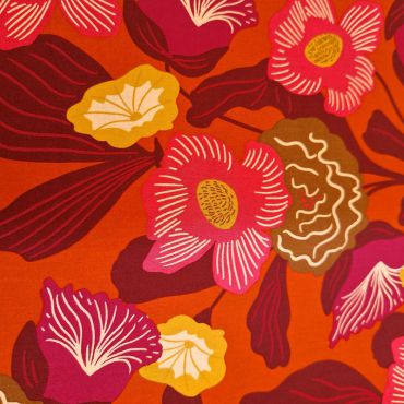 POPELINE 100% COTON  FLEURI ROUILLE /PARME 150CM  Hansen