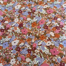 POPELINE 100% COTON FLEURI ROSE/PARME/CAMEL150CM