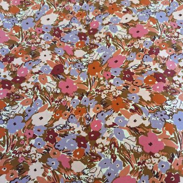 POPELINE 100% COTON FLEURI ROSE/PARME/CAMEL150CM