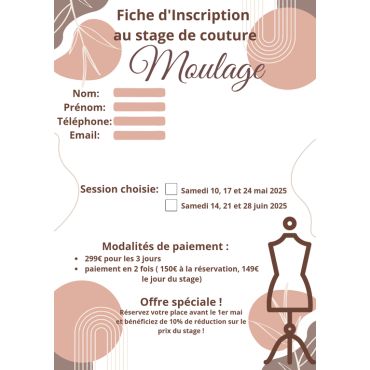 Stage moulage : 10-17 et 24 mai