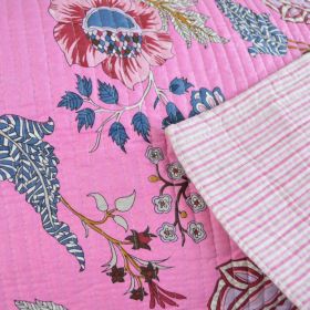 Coton matelassée Bloom motif fleurs Indienne rose
