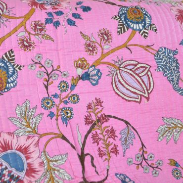 Coton matelassée Bloom motif fleurs Indienne rose