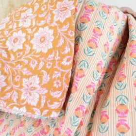 Coton matelassée motif fleurs Indienneréversible