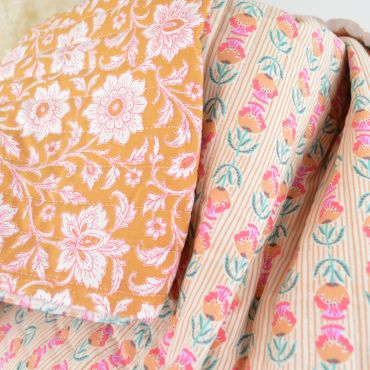 Coton matelassée motif fleurs Indienneréversible