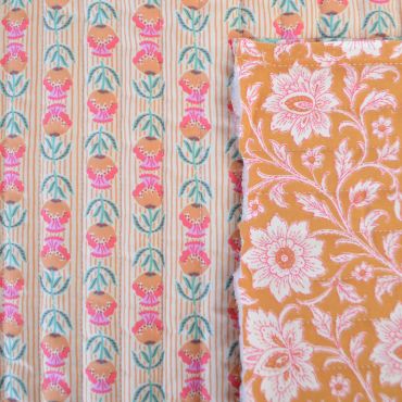 Coton matelassée motif fleurs Indienneréversible