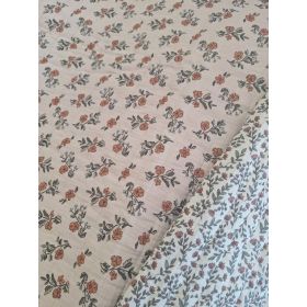 double gaze matelassée motif fleurs réversible écru-rose