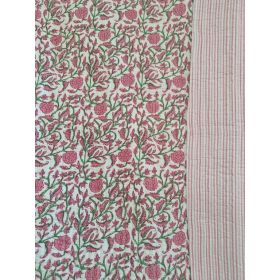 Coton matelassée indienne fleurs rose réversible rayures