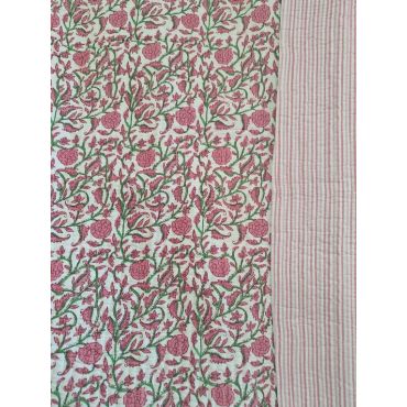 Coton matelassée indienne fleurs rose réversible rayures