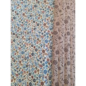 double gaze matelassée motif fleurs réversible bleu-marron