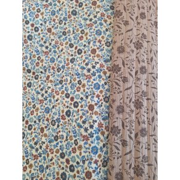 double gaze matelassée motif fleurs réversible bleu-marron