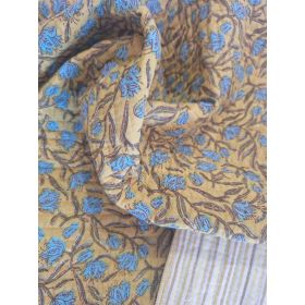 indienne matelassée motif fleurs réversible bleu curcuma