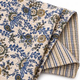 indienne matelassée motif fleurs réversible bleu vert
