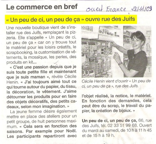 Article Ouest France du 28/11/2009